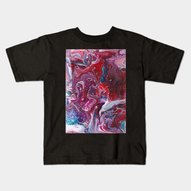 Poured paint in red blue purple and white Kids T-Shirt by kittyvdheuvel